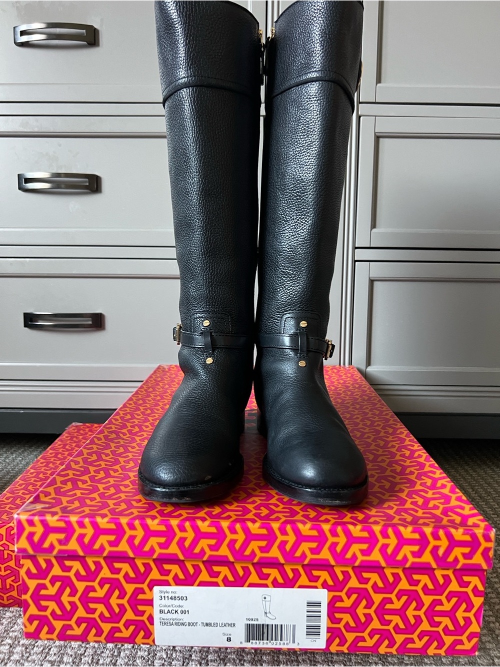 Tory Burch Black Over-the-Knee Leather Riding Boots